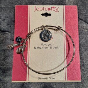 NWT Footnotes Too Stainless Steel Bangle Bracelet With Charms "I Love You To The